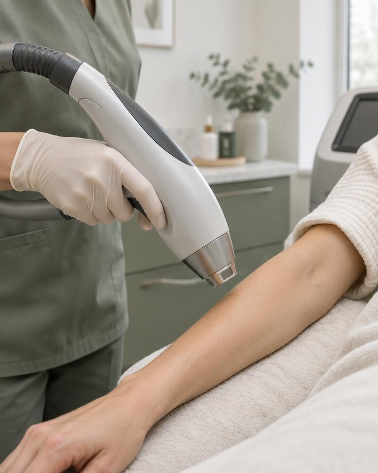 Illustrative laser treatment in a clinical room